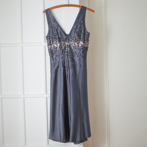 Grey Silk & Sequin Cocktail Dress - How & Wen